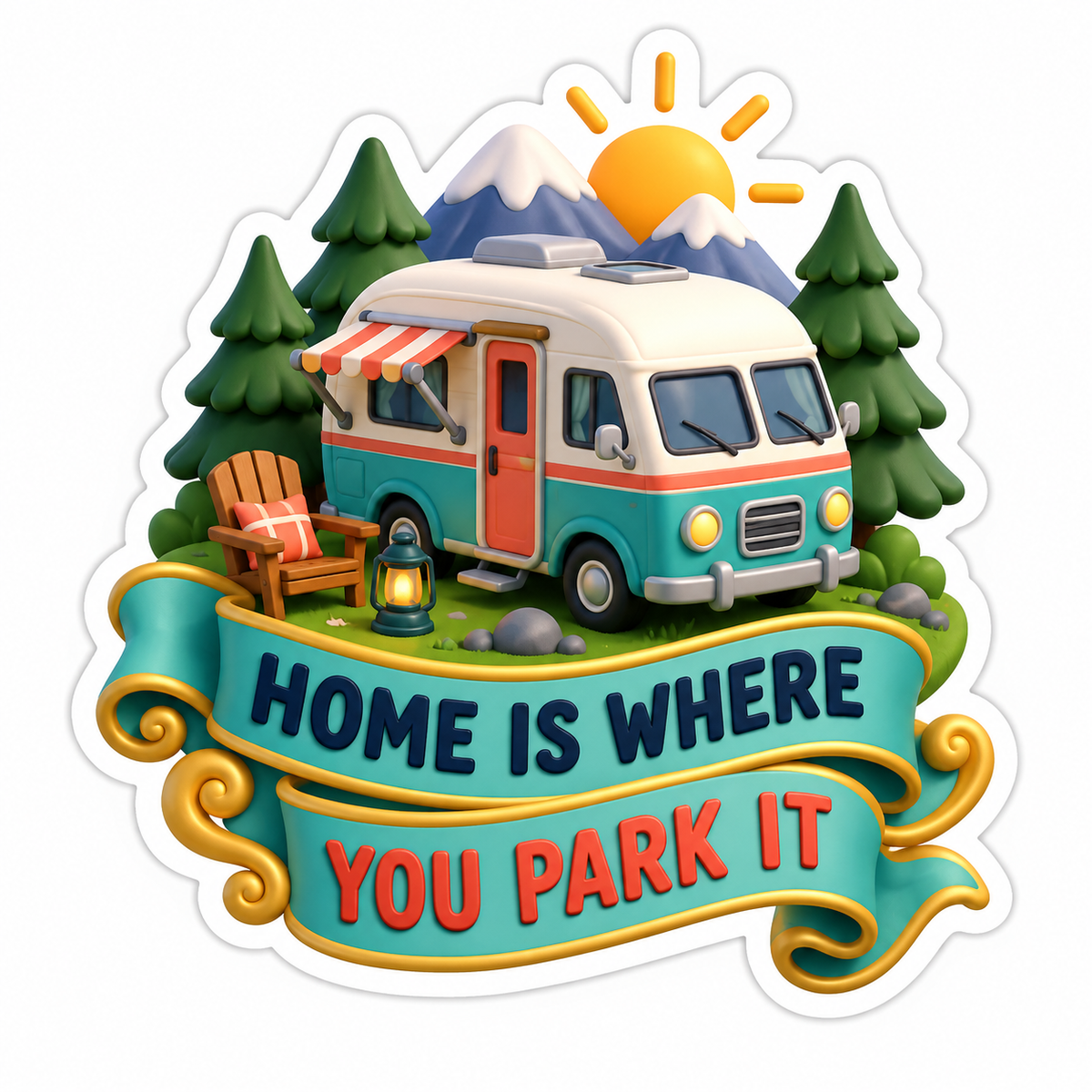 Home Is Where You Park It Navy Coral Vinyl Sticker Decal