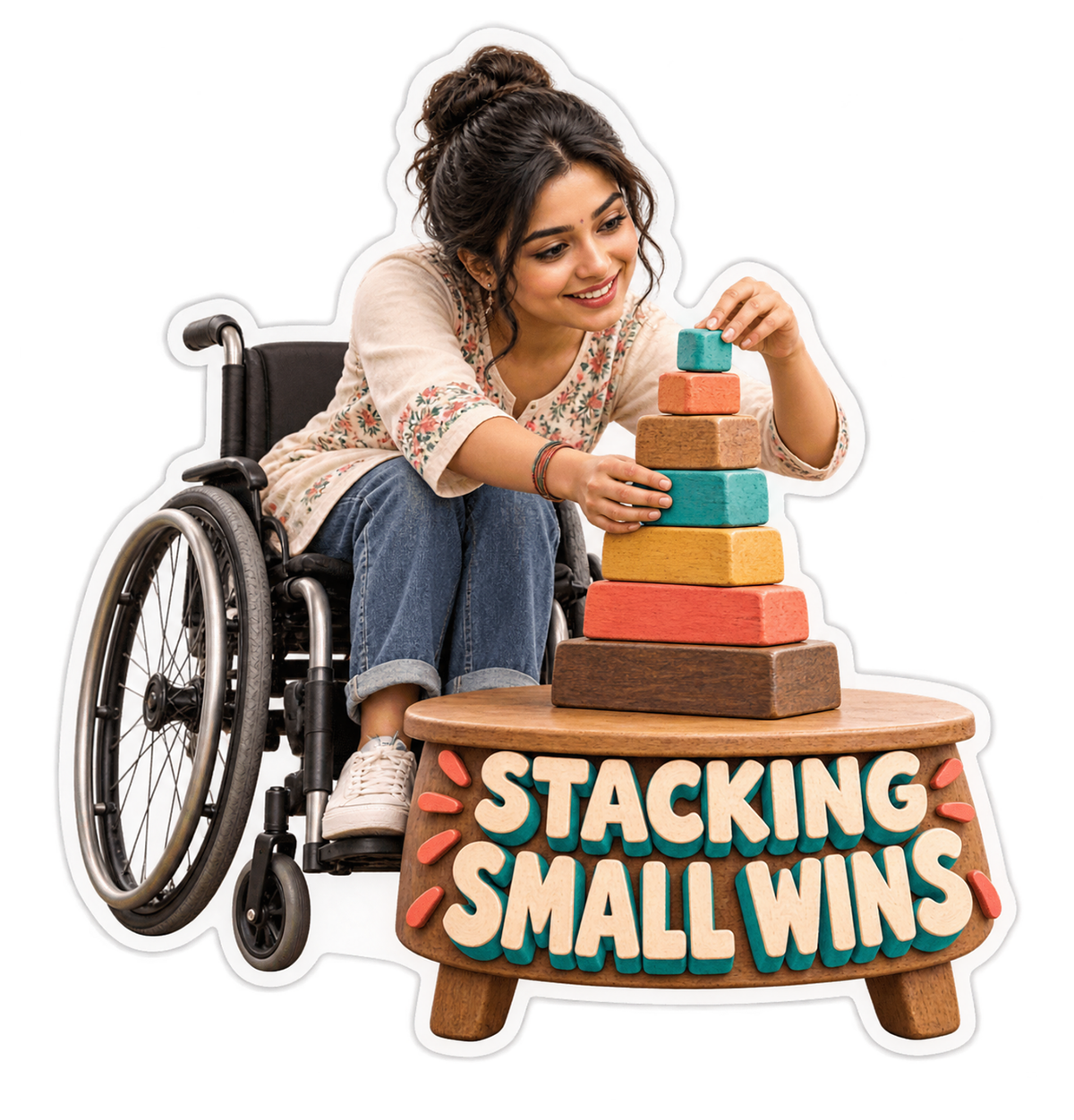 Stacking Small Wins Woman Building Blocks Vinyl Sticker Decal