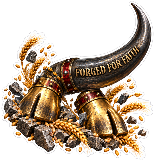 Bible Forged For Faith Iron Horn Brass Hooves Vinyl Sticker Decal
