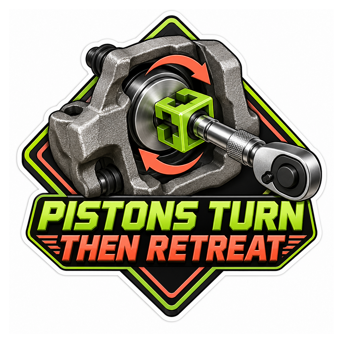 Brake Caliper Piston Rotation Cube Vinyl Sticker Decal