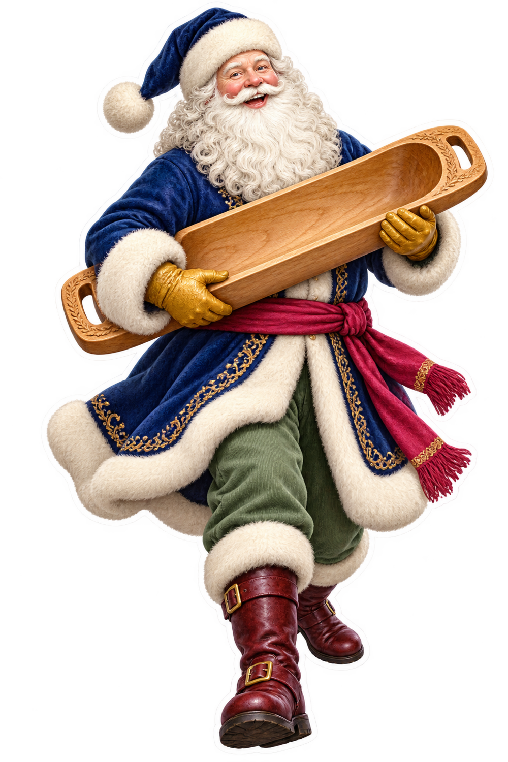Santa Traditional Carved Wooden Dough Trough Vinyl Sticker Decal