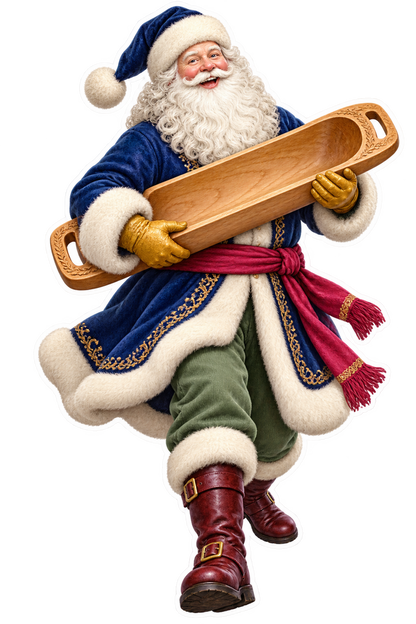 Santa Traditional Carved Wooden Dough Trough Vinyl Sticker Decal