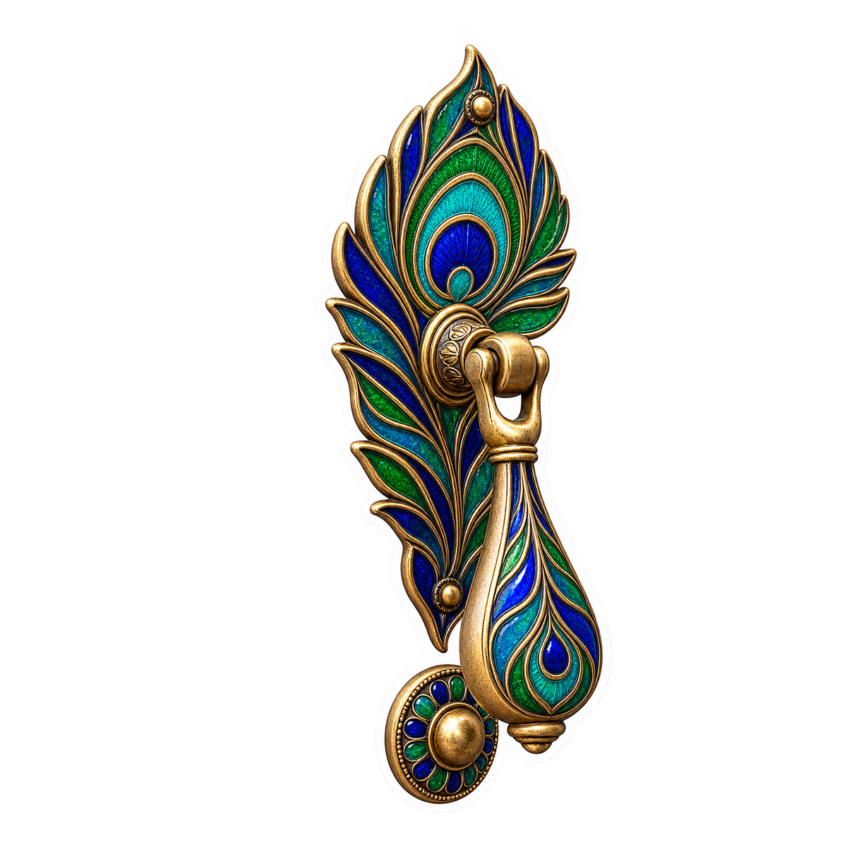 Door Knockers Cobalt Enamel Peacock Feather Vinyl Sticker Decal
