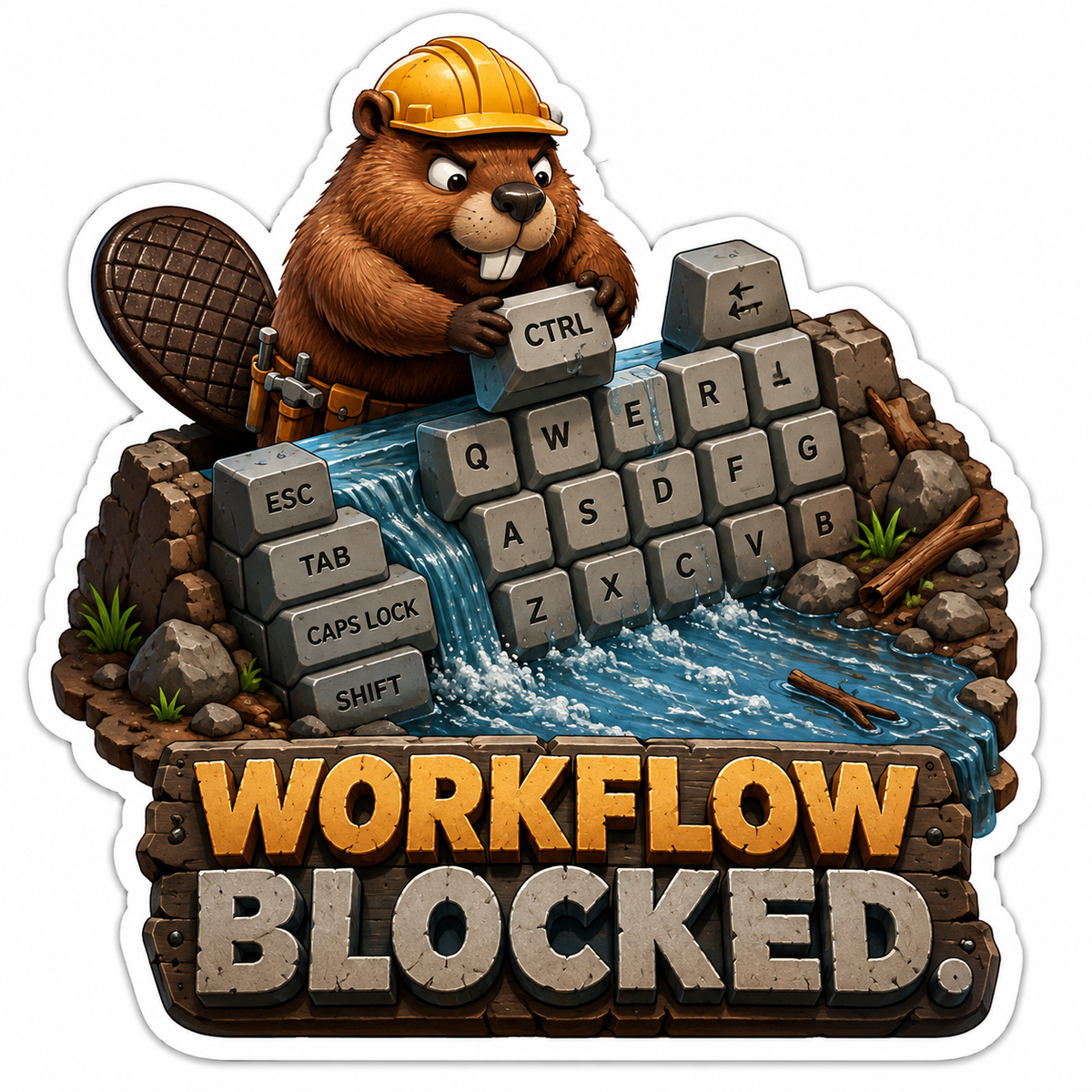 Workflow Blocked Beaver with Keyboard Dam Vinyl Sticker Decal