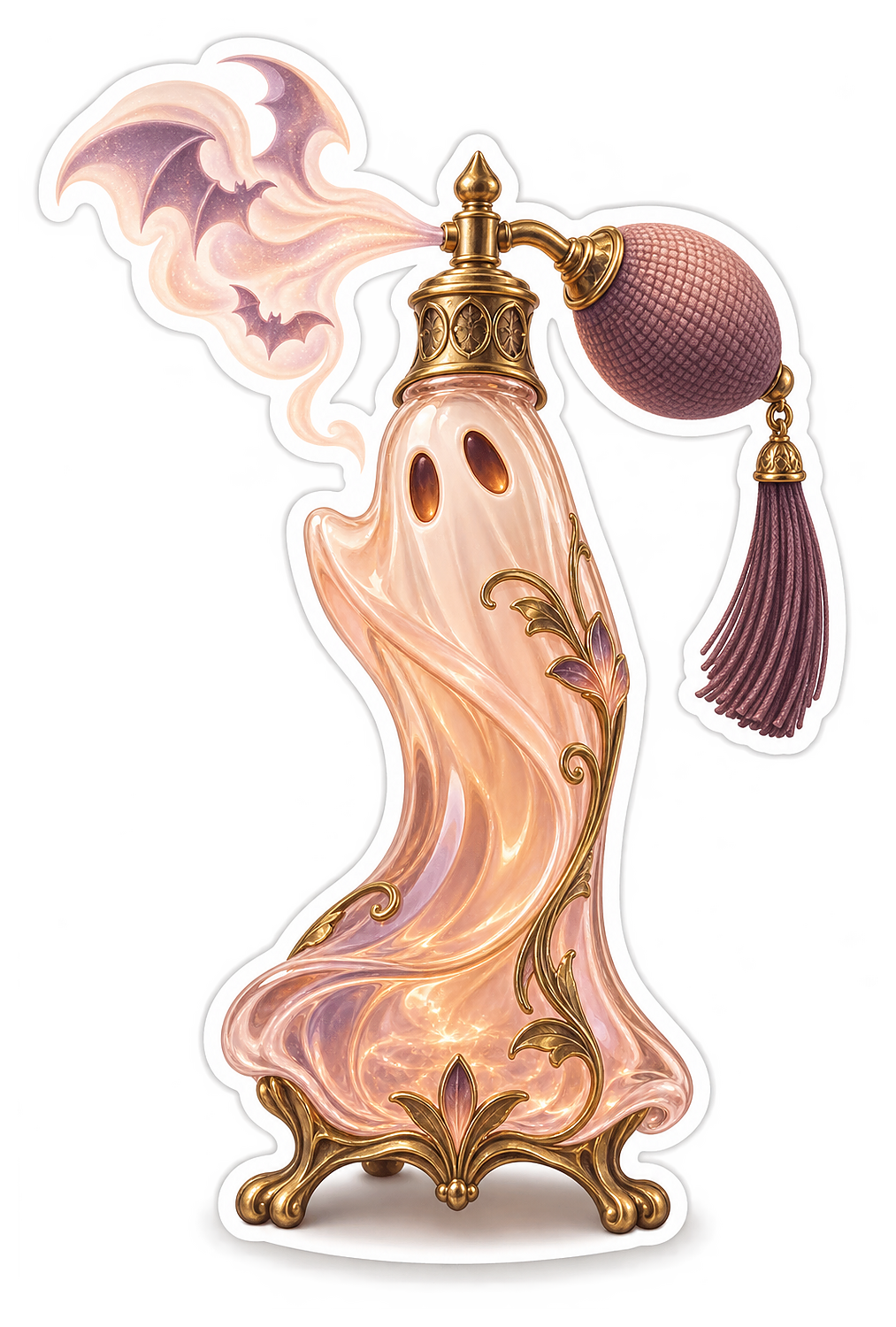 Frosted Peach Art Nouveau Ghost Perfume Atomizer Vinyl Sticker Decal
