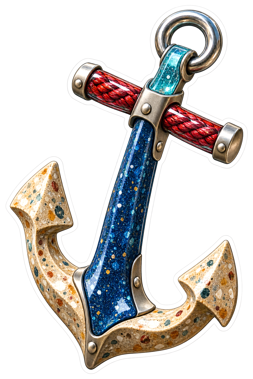 Isometric Ocean Blue Terrazzo Artisan Anchor Vinyl Sticker Decal