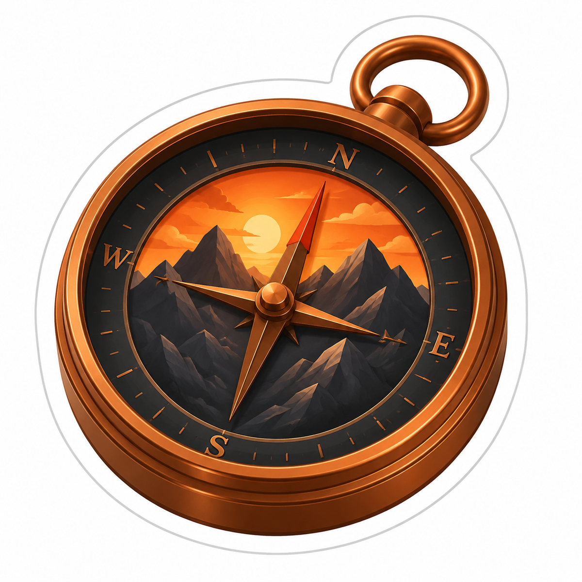 Copper Compass with Sunset Mountain Face Vinyl Sticker Decal