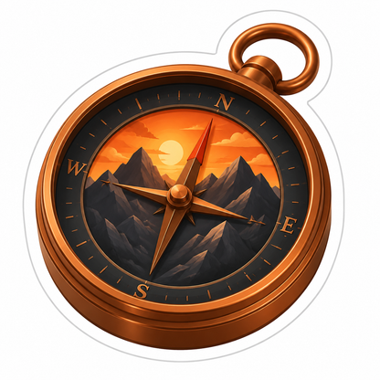 Copper Compass with Sunset Mountain Face Vinyl Sticker Decal