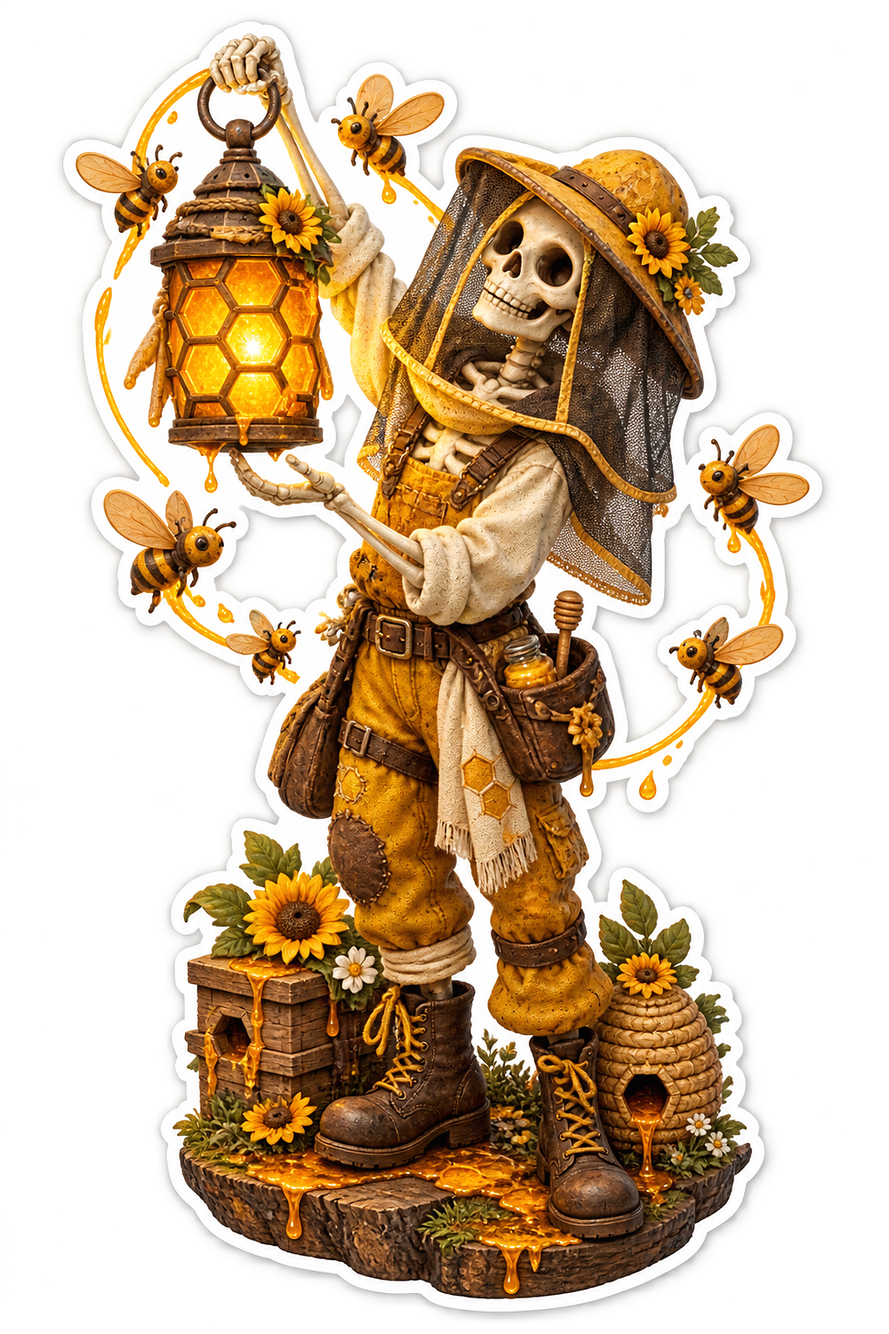 Honey Lantern Skeleton Beekeeper Vinyl Sticker Decal