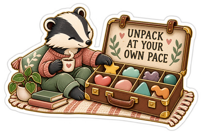 Unpack at Your Own Pace Badger Suitcase Vinyl Sticker Decal