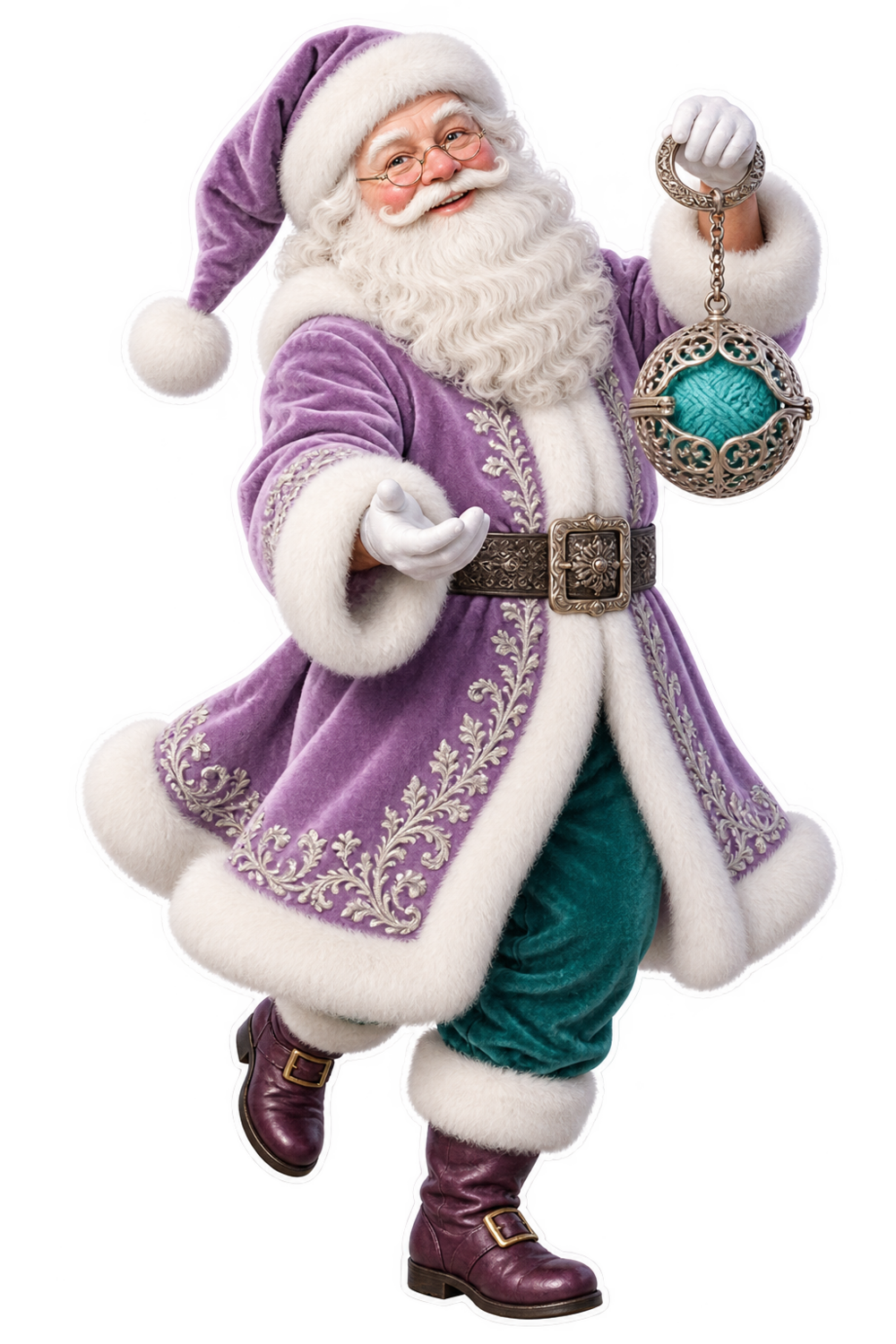 Santa Victorian Silver Knitting Ball Holder Vinyl Sticker Decal