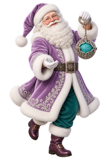 Santa Victorian Silver Knitting Ball Holder Vinyl Sticker Decal