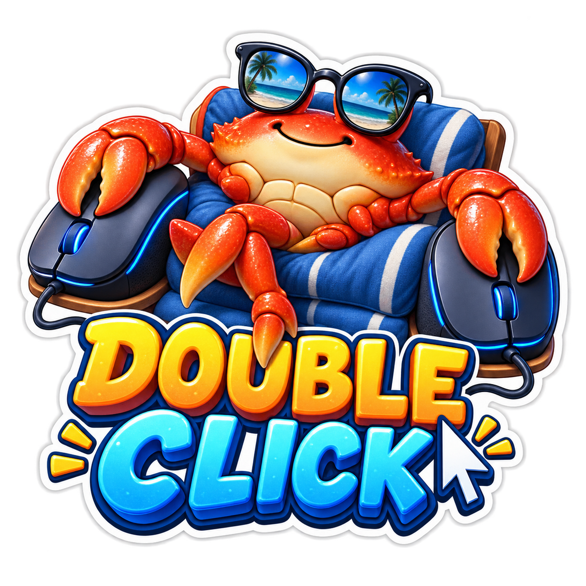 Double Click Crab on Blue Computer Mice Vinyl Sticker Decal