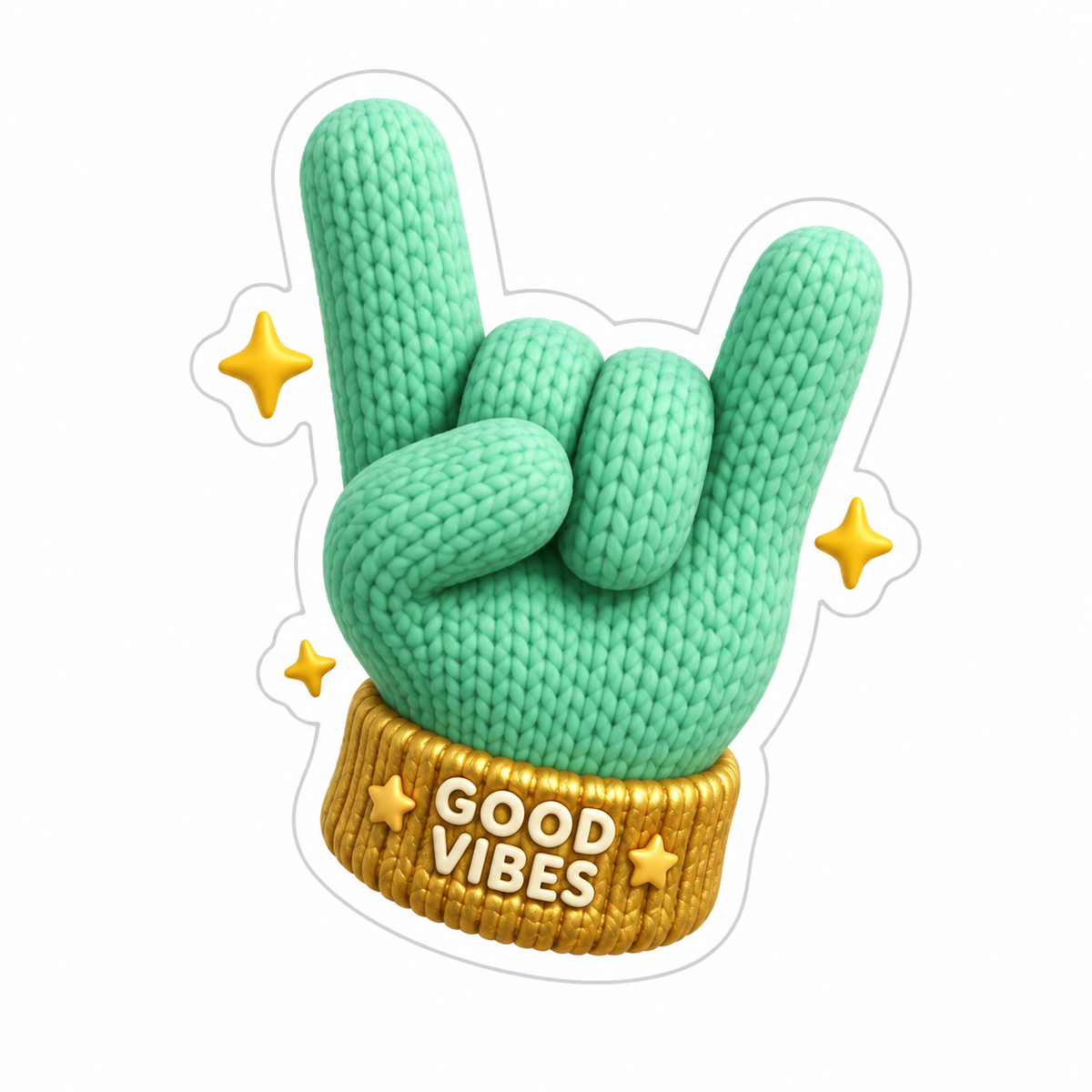 Mint Knitted Glove Making Rock-On Hand Gesture Vinyl Sticker Decal