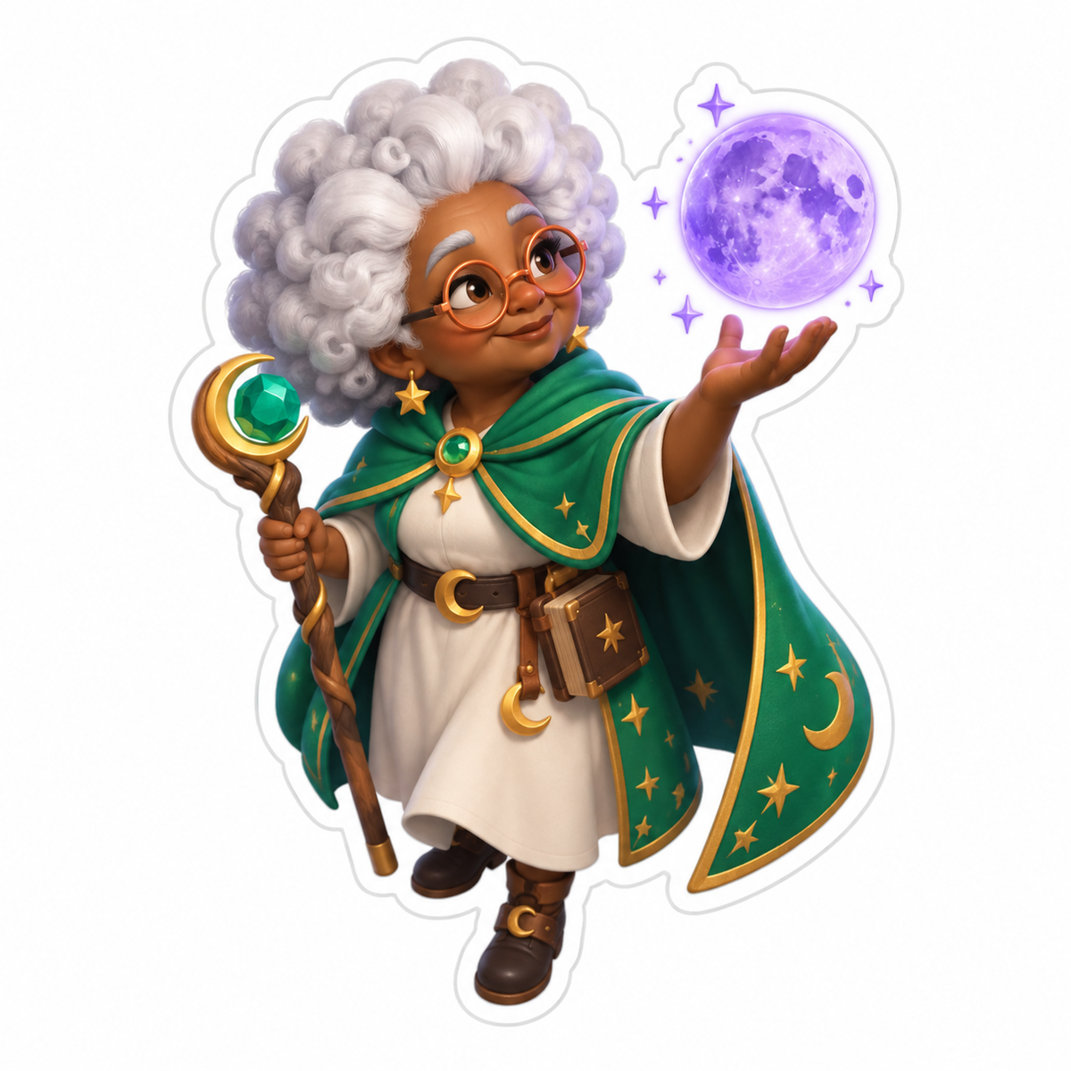 Elderly Female Star Mage With Silver Afro Vinyl Sticker Decal
