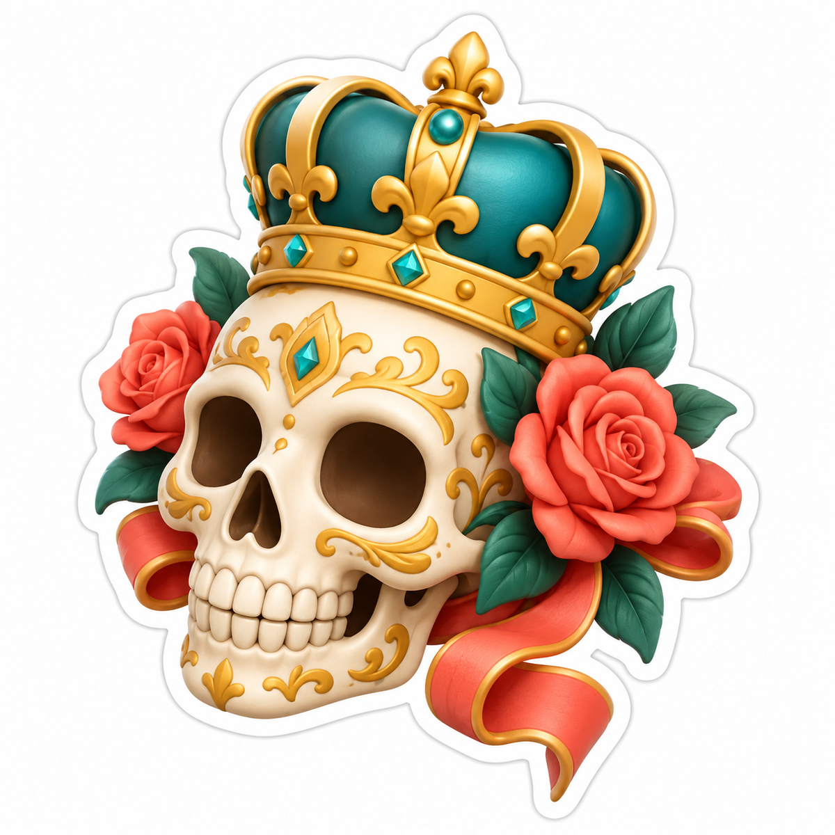 Decorative Ivory Skull Ivory Teal Vinyl Sticker Decal