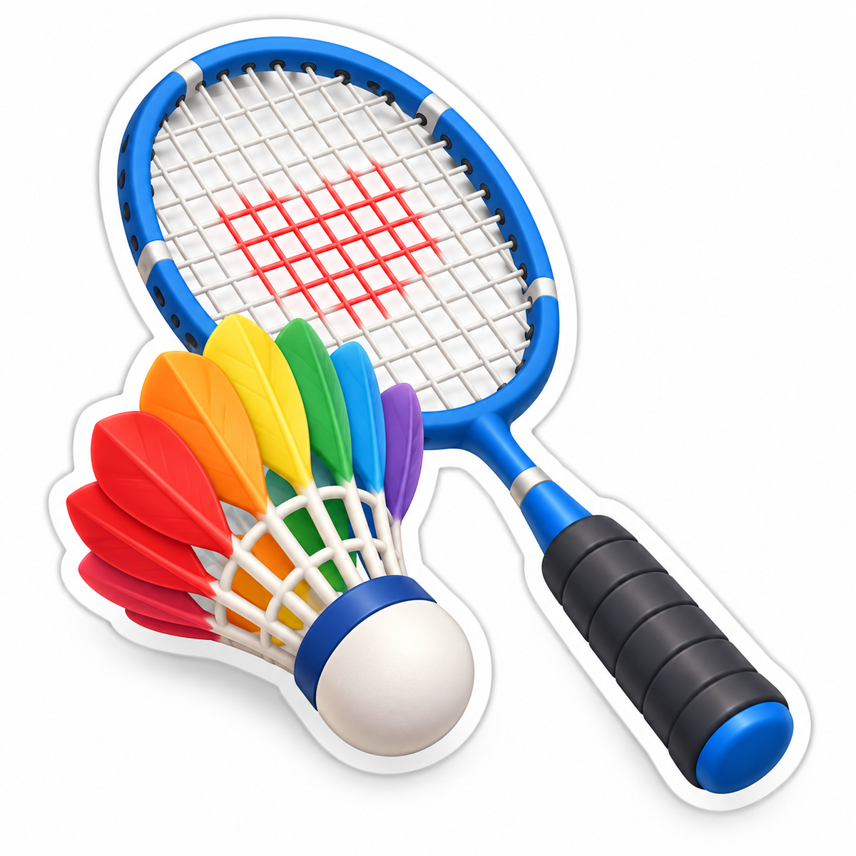 Badminton Racket And Rainbow-Feather Shuttlecock Vinyl Sticker Decal