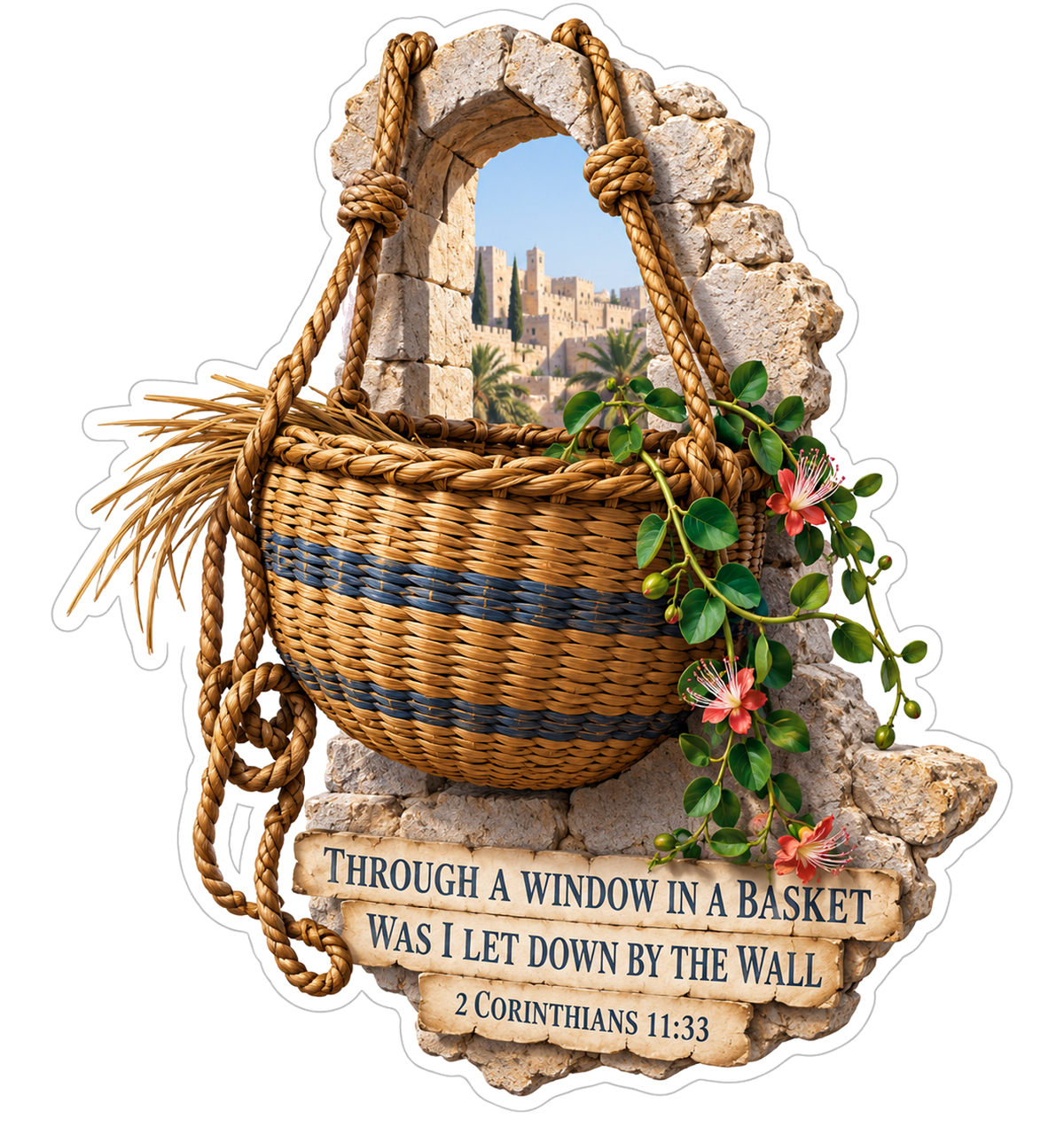 Bible Window Basket 2 Corinthians 11 33 Vinyl Sticker Decal