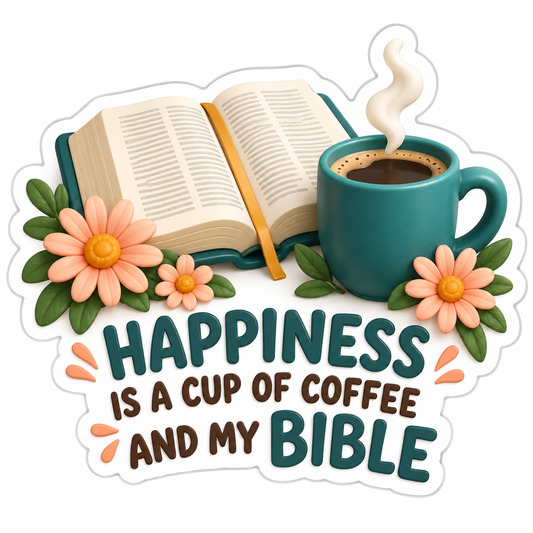 Happiness Is A Cup Of Coffee And My Bible Bible Vinyl Sticker Decal