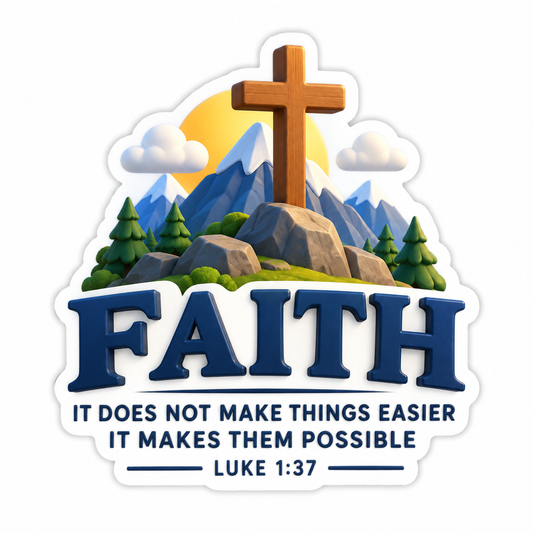 Faith Luke 1:37 Mountain Cross Vinyl Sticker Decal