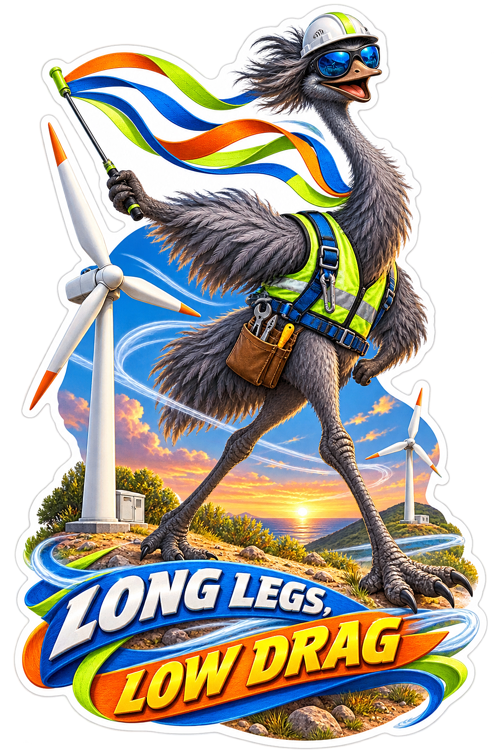 Long Legs Low Drag Ostrich Windsurfing Vinyl Sticker Decal