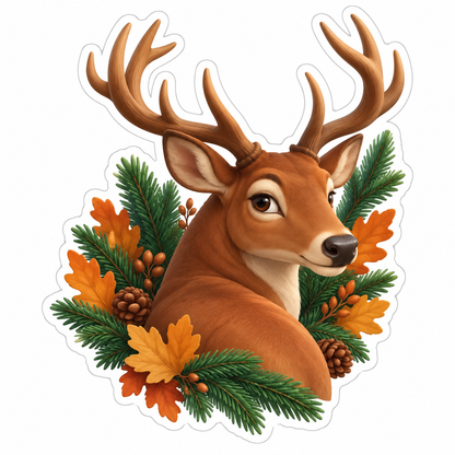 Gentle Russet Stag Head Turning Over Shoulder Vinyl Sticker Decal