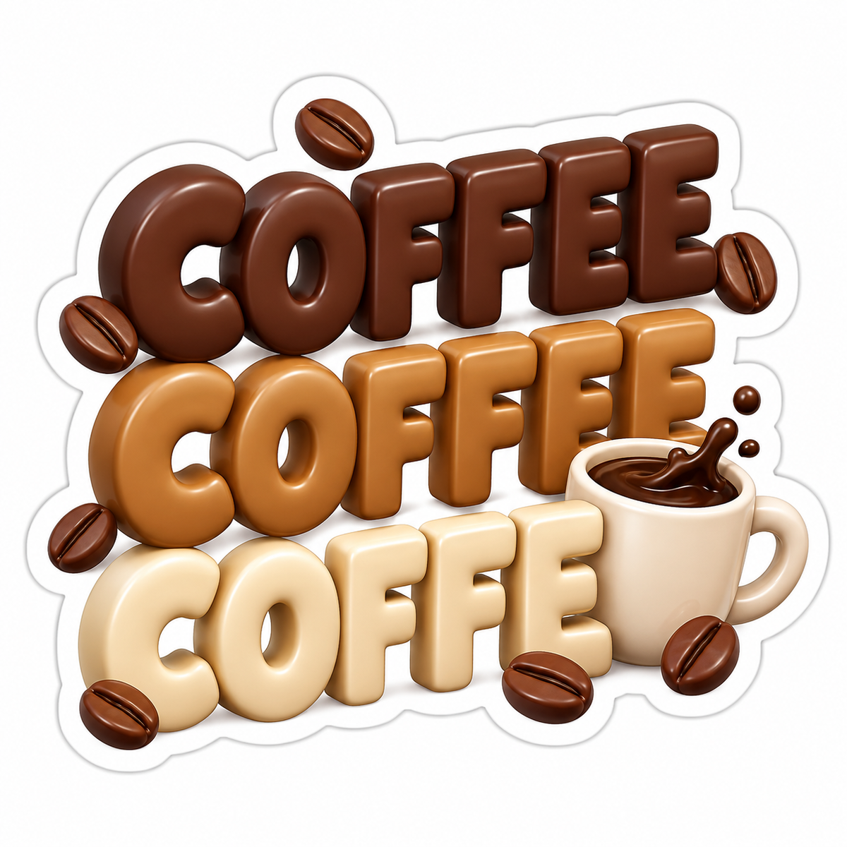 Stacked Coffee Words with Beans and Cream Mug Vinyl Sticker Decal