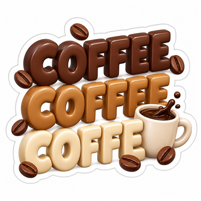 Stacked Coffee Words with Beans and Cream Mug Vinyl Sticker Decal