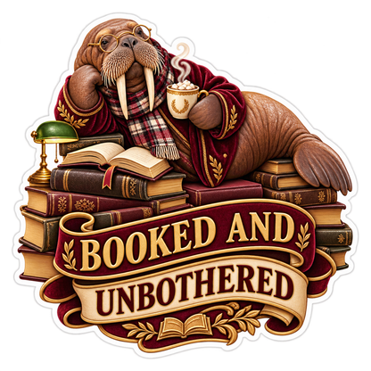 Booked and Unbothered Walrus Scholar Vinyl Sticker Decal