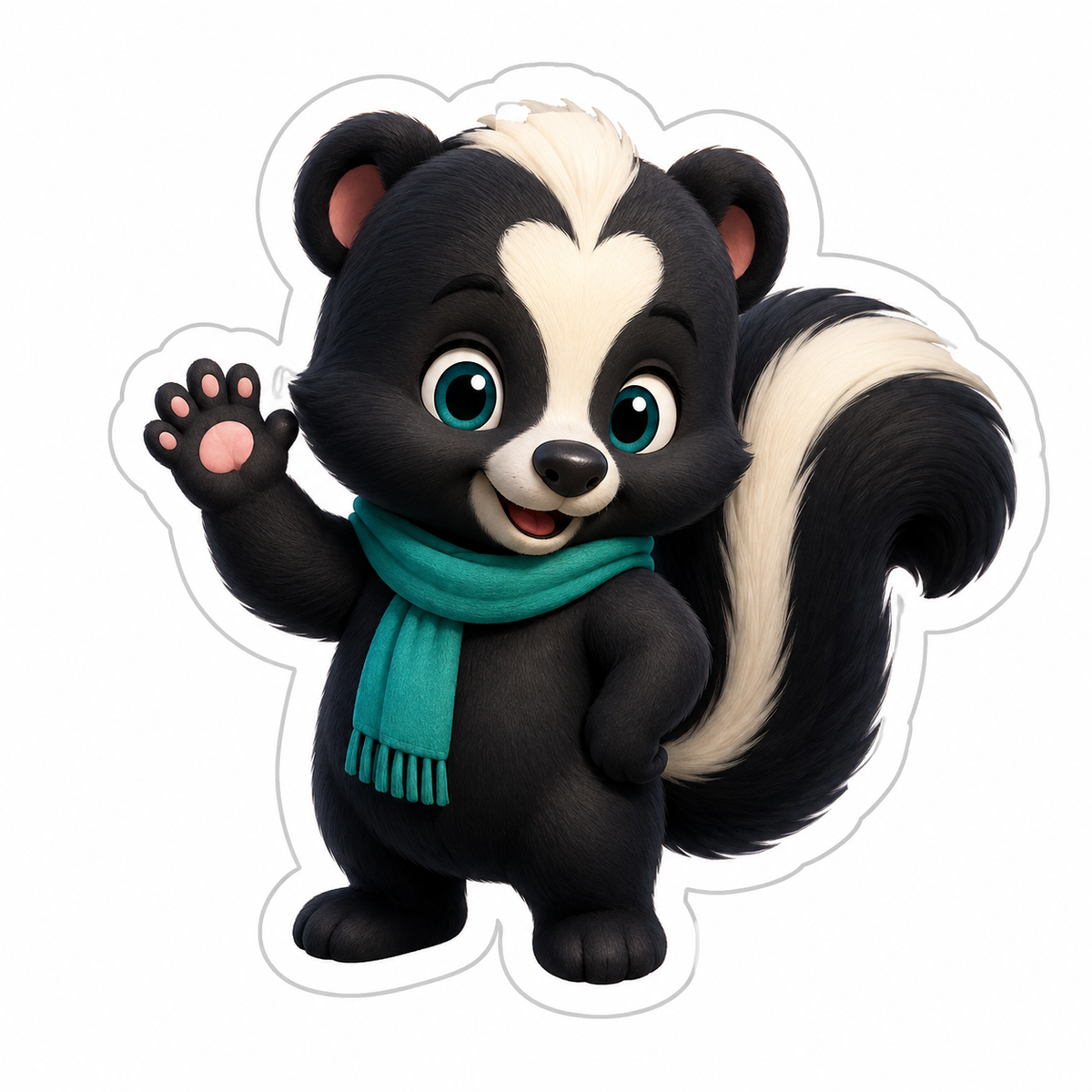 Waving Black White Skunk Teal Scarf Vinyl Sticker Decal