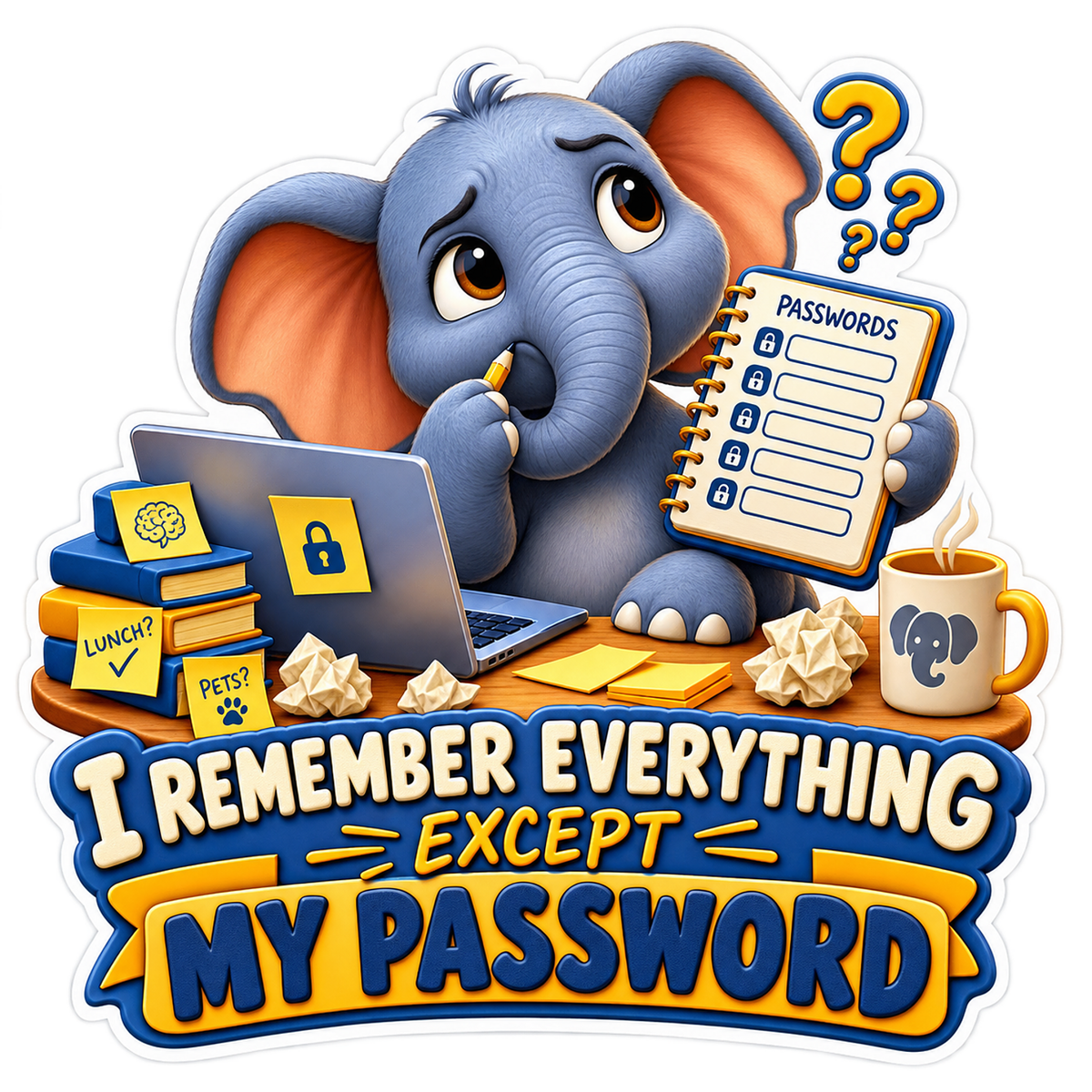 Password Elephant Vinyl Sticker Decal