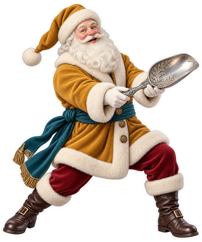 Santa Victorian Silver Crumb Scoop Vinyl Sticker Decal
