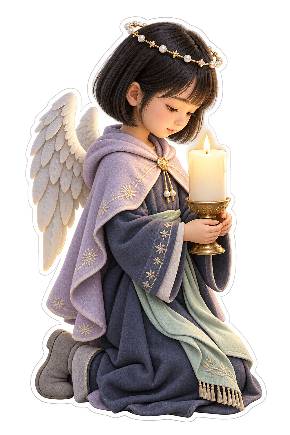 Christmas Angel Lavender Cloak Holding Candle Vinyl Sticker Decal