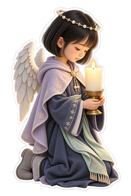 Christmas Angel Lavender Cloak Holding Candle Vinyl Sticker Decal