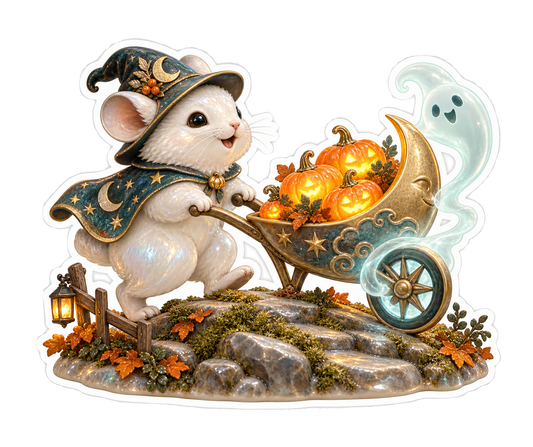 Opaline Moon Mouse Pumpkin Wheelbarrow Vinyl Sticker Decal
