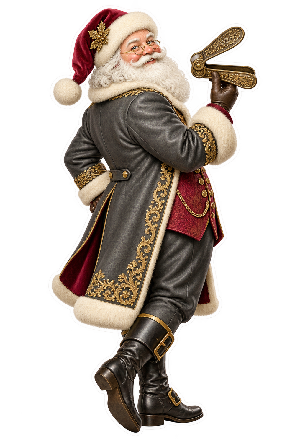 Santa Antique Brass Napkin Clip Vinyl Sticker Decal