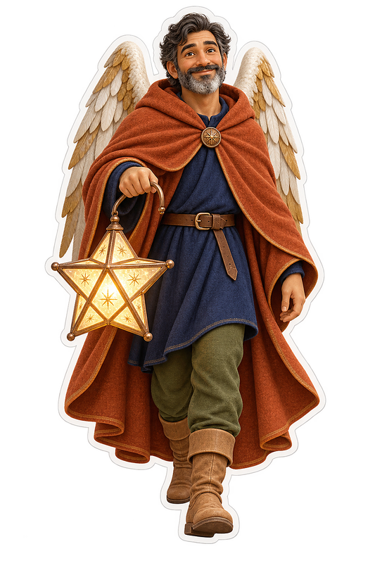 Christmas Angel Orange Cloak Star Lantern Vinyl Sticker Decal