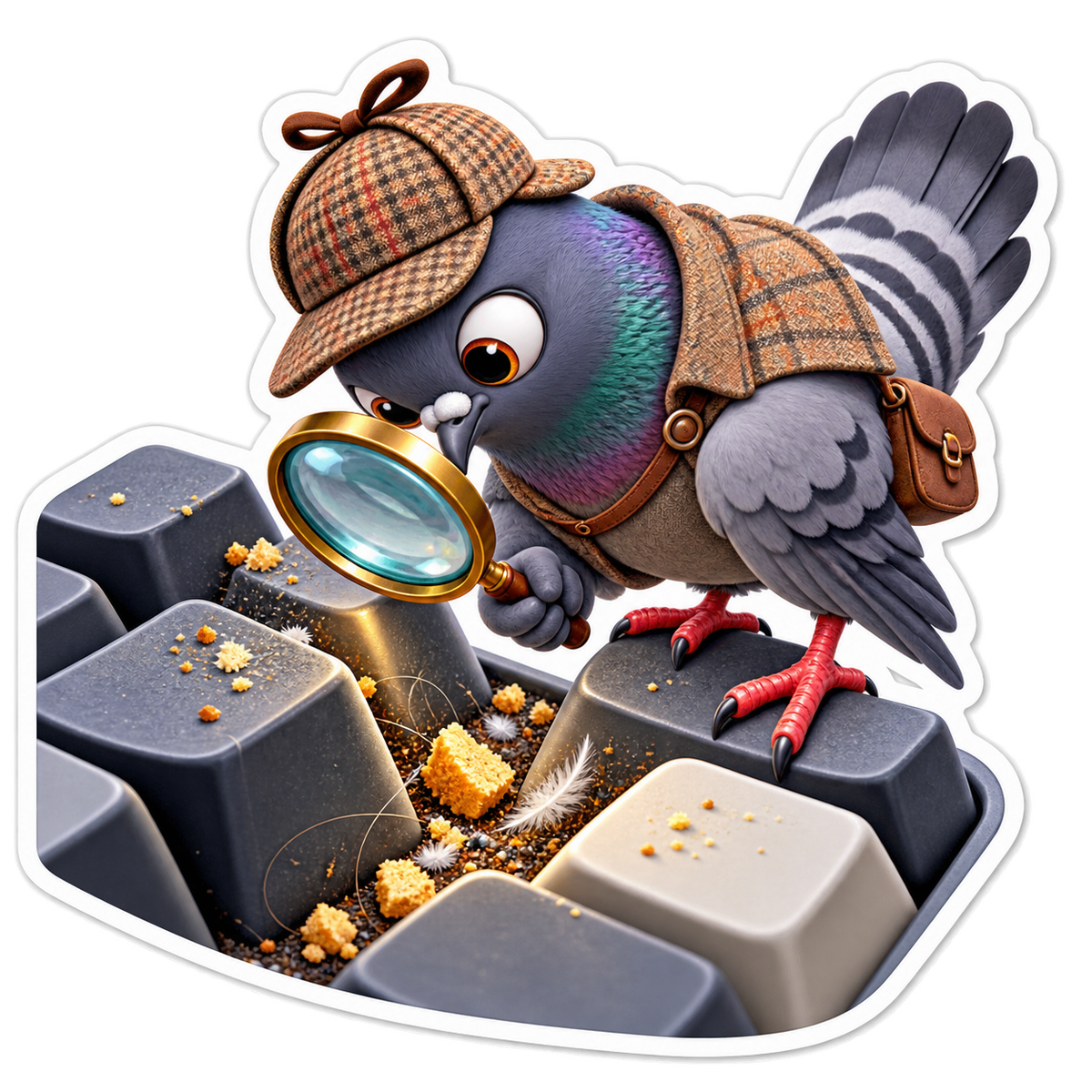 Pigeon Detective Inspecting Keyboard Crumbs Vinyl Sticker Decal