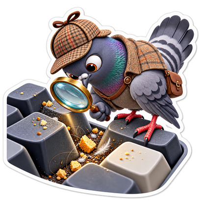 Pigeon Detective Inspecting Keyboard Crumbs Vinyl Sticker Decal