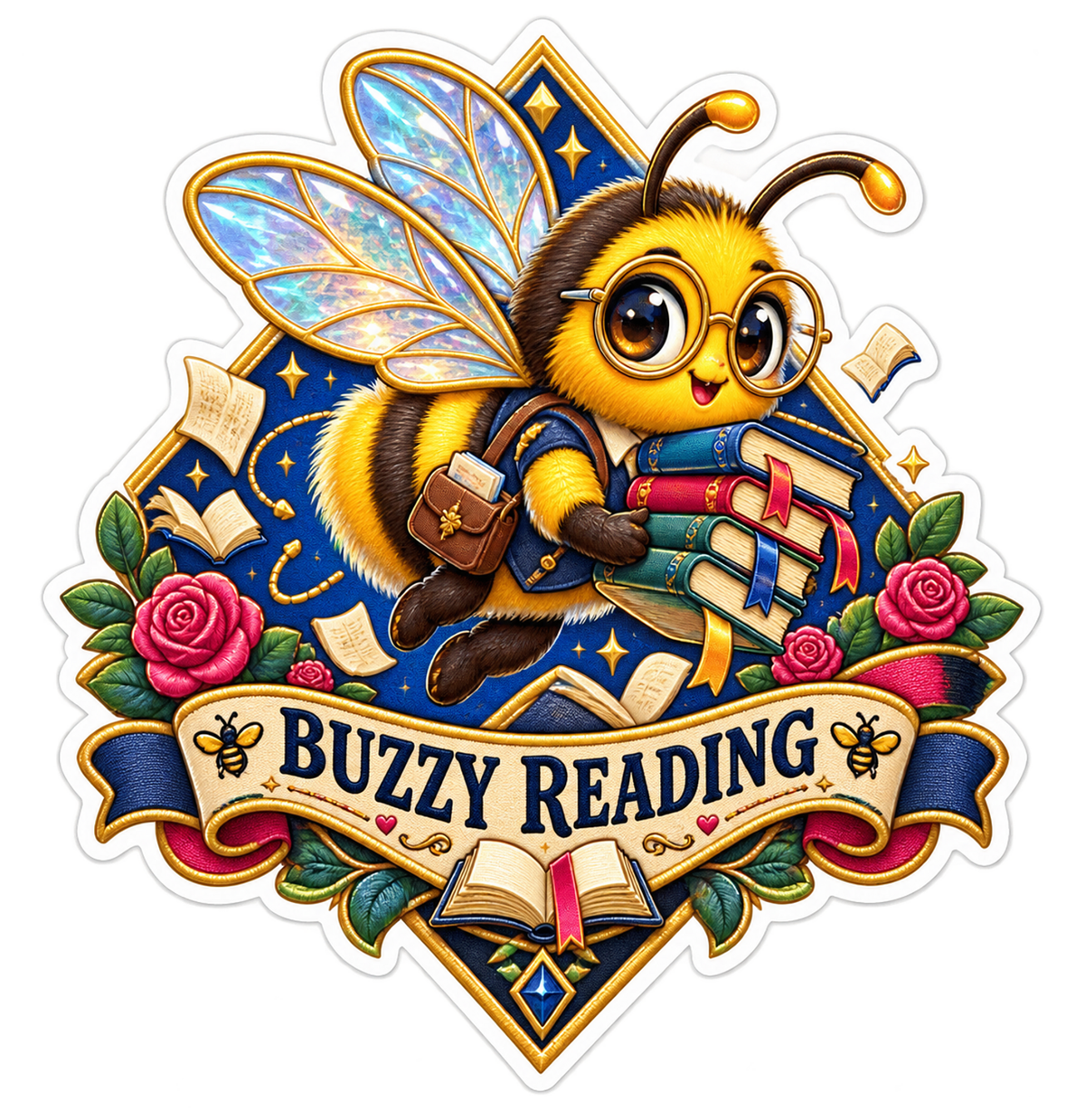 Buzzy Reading Bee with Book Vinyl Sticker Decal