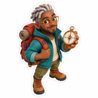 Male Adventurer With Copper Glasses Vinyl Sticker Decal