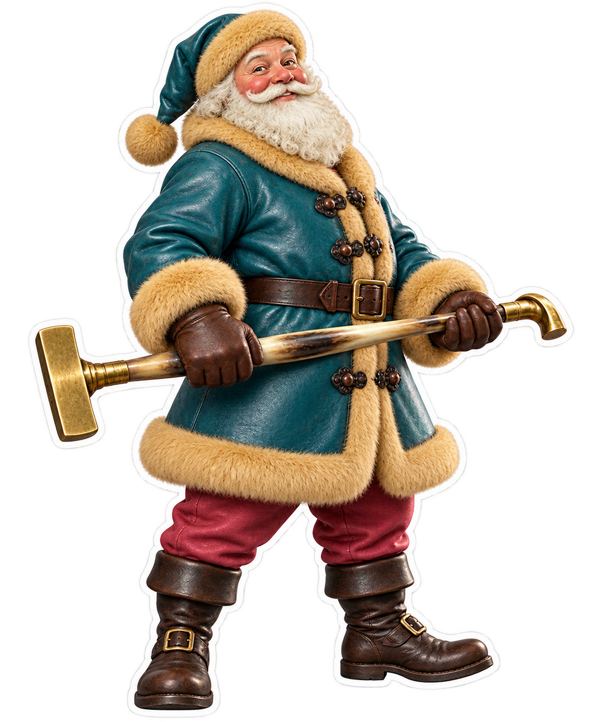 Santa Antique Brass Horn Marquetry Veneer Hammer Vinyl Sticker Decal