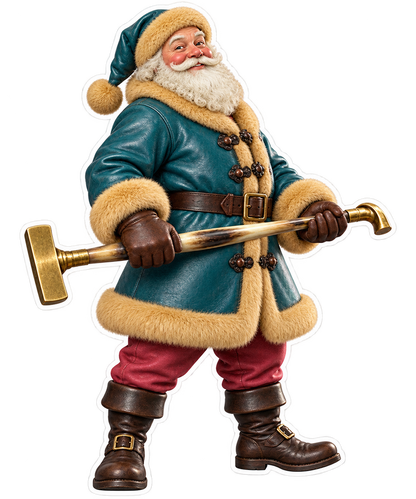 Santa Antique Brass Horn Marquetry Veneer Hammer Vinyl Sticker Decal