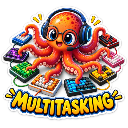 Multitasking Octopus with Colorful Keyboards Vinyl Sticker Decal