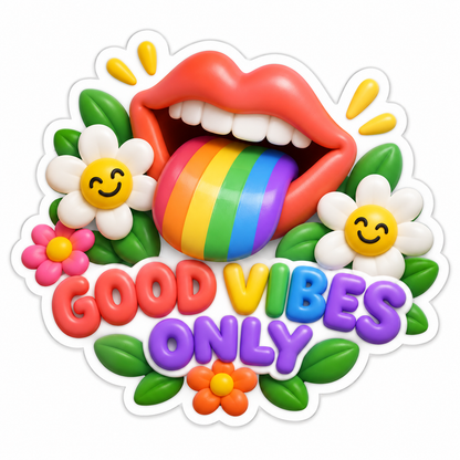 Good Vibes Only Smiling Mouth Rainbow Tongue Vinyl Sticker Decal