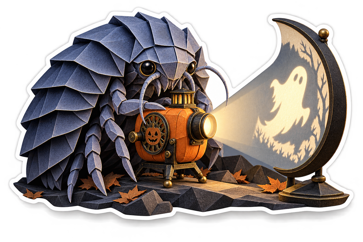 Folded Indigo Isopod Pumpkin Shadow Theater Vinyl Sticker Decal