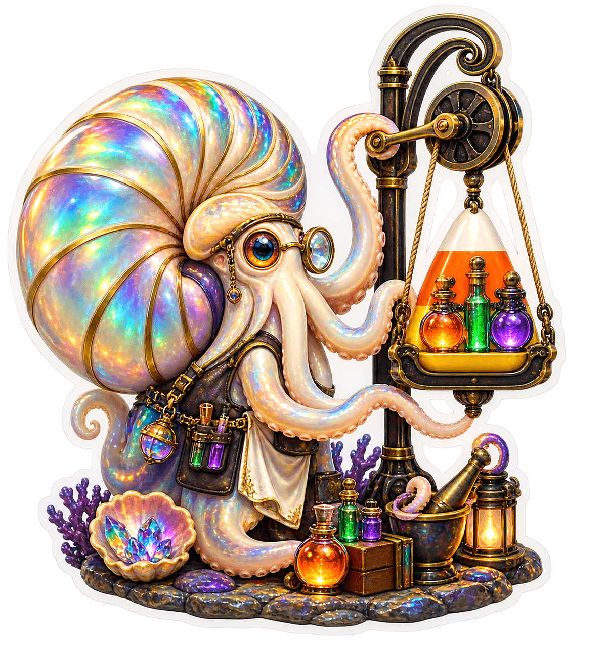 Opaline Nautilus Candy Corn Dumbwaiter Apothecary Vinyl Sticker Decal