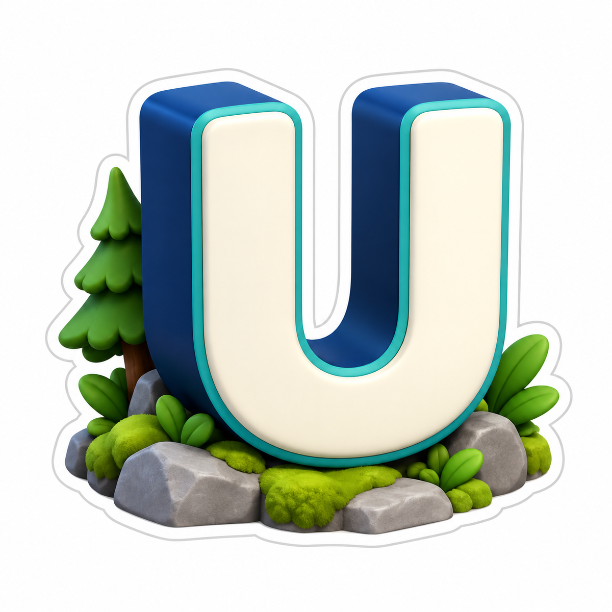 Upright Uppercase Letter U With Cream Face Vinyl Sticker Decal