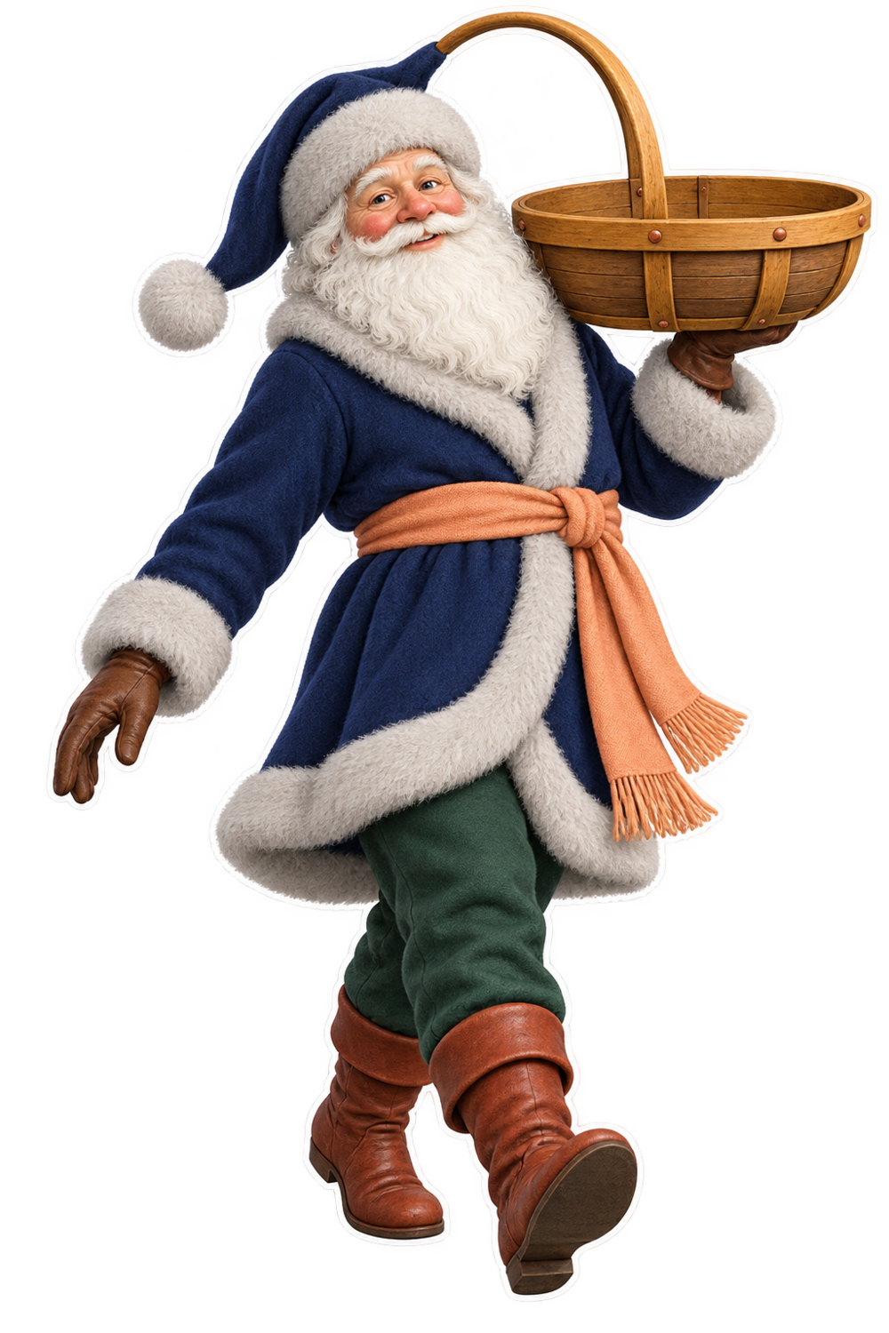 Santa Antique Sussex Wooden Trug Vinyl Sticker Decal