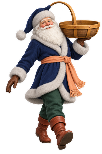 Santa Antique Sussex Wooden Trug Vinyl Sticker Decal